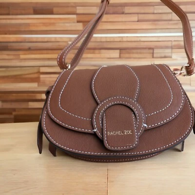 Rachel Zoe Womens Brown Flap Crossbody Faux Leather Shoulder Handbag Stitched  - Image 1 of 4