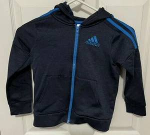 ADIDAS Boys Full Zip Hooded Track Jacket Size 6 EUC Blue - Picture 1 of 4