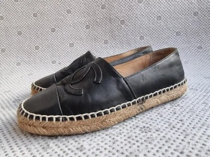 Chanel Woman's Lambskin Espadrilles Black Slip On G29762 Size 37 - Picture 1 of 18