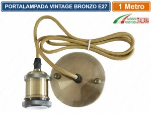 LAMPADARIO PORTALAMPADA VINTAGE BRONZO PER LAMPADINE E27 FILO 1 METRO - Foto 1 di 1
