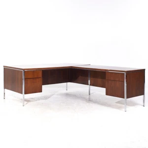 Leopold Mid Century Walnut and Chrome Corner Executive Desk - Picture 1 of 10