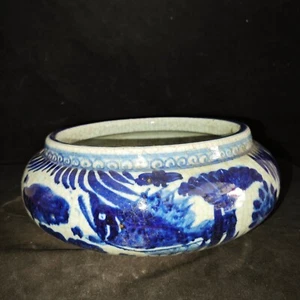 10.2" antique yuan dynasty blue white Porcelain Water Water fish brush washer - Picture 1 of 9