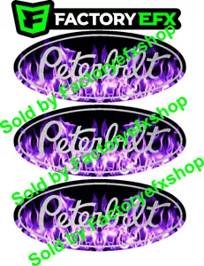 3 Peterbilt Purple Flame Hood & Grille Decal Emblems Flames 359 379 378 353 377