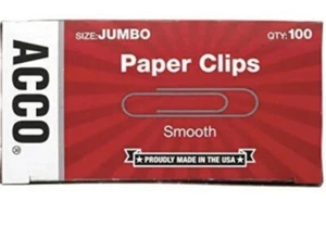 ACCO Paper Clips, Jumbo, 100 Clips/Box, 1 Box, Free Shipping (72580) - Picture 1 of 2