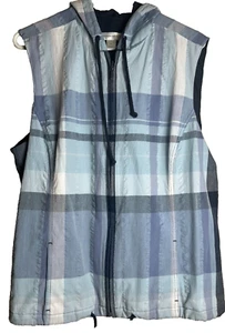 Christopher & Banks Women's Blue Plaid Hooded Lightweight Vest Zip Front XL - Picture 1 of 8