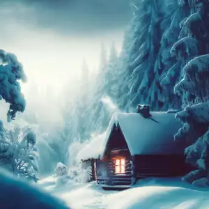 Kabine im Schnee digitale Malerei II Kunstdruck - 12 x 18 Zoll - Bild 1 von 1
