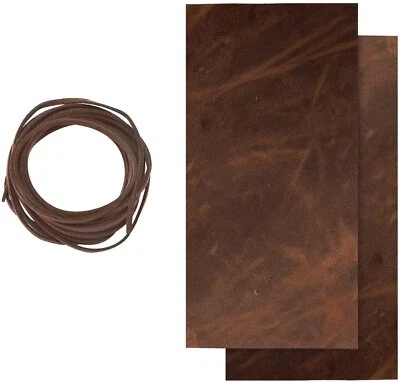 Juegos artesanales de cuero de grano completo ELW 5-6 oz (2-2,4 mm) con cuerda de trenzado de cordón Foto 1 de 4