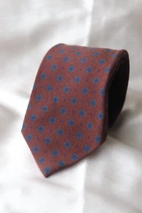 CALABRASE NAPOLI 1924 Rich Chocolate Brown Blue FLOWER POLKA DOT Neat WOOL TIE - Picture 1 of 18