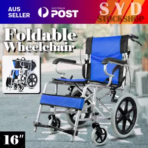 16" Foldable Wheelchair Park Brakes Lightweight Soft Mobility Aid Fold Disabled - Picture 1 of 19
