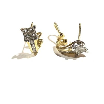 Pendientes con palanca de diamantes de dos tonos 14k (#1528) Foto 1 de 4