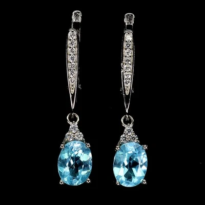Pendientes de plata esterlina ovalados Black Friday topacio azul suizo 8x6 mm joyería Foto 1 de 4