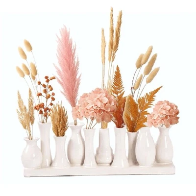 Jinfa Vasenset 10 weiße Mini Keramik Vasen auf Sockel Für Gestecke Deko Klein - Bild 1 von 4