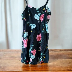 Antiguo Vestido Solero Floral Azul Marino Cami Niñas Talla L Sin Mangas Correa de Espagueti - Imagen 1 de 3