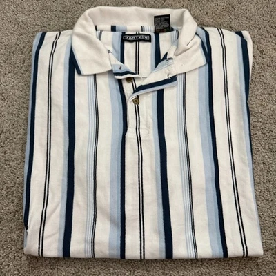 Camisa polo vintage años 90 Jantzen a rayas para hombre con botones - talla XL azul Foto 1 de 4