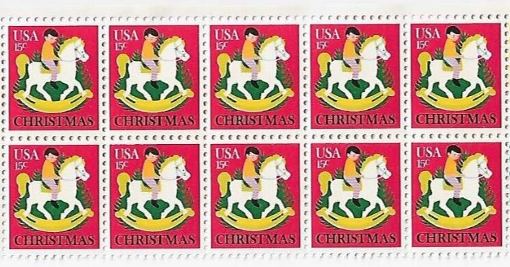 US Christmas Hobby Horse 15c Stamp Block of 10 Scott #1769 - Image 1 of 1