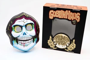 GOBLINHAUS Vintage Ben Cooper Stil Kunststoff Halloween Box Maske "SENSENSENMANN SCHÄDEL" - Bild 1 von 5