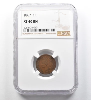 1867 Indian Head Cent XF40 BN NGC *3465 - Image 1 of 3