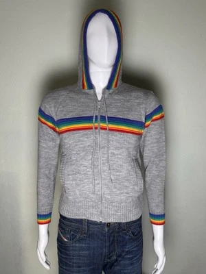 Sudadera con Capucha Ann Chabrol Vintage Gris Nudo Arco Iris Rayas Cremallera Frontal Talla Grande Foto 1 de 4