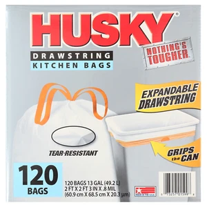 Tall Kitchen White Trash Bags, 13 Gallon, 120 Bags (Expandable Drawstring, 20 Pe - Picture 1 of 12