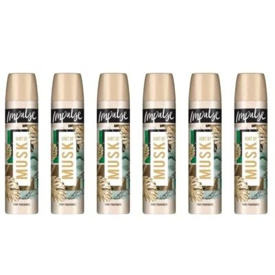 Impulse Hint Of Musk jasmine and rose Fragrance Deodorant Spray 75ml x 6