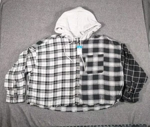 Rue21 Plus Size 4X Black White Plaid Button Up Hooded Shirt Women's - Picture 1 of 7
