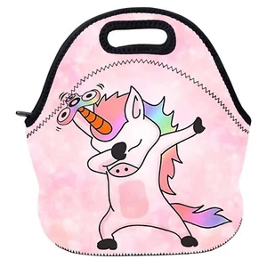 Unicorn Dabbing Dance Neoprene Lunch Bag Insulated Waterproof Tote Bag w/ Zipper - Picture 1 of 10
