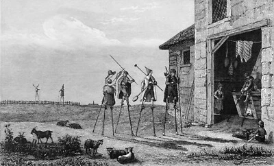 LANDES - BERGERS et BERGÈRES sur leurs ÉCHASSES - Gravure du 19e siècle - Photo 1/2