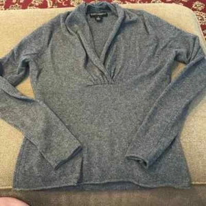 Elena Solano Womens 100% Cashmere Shawl Collar Pullover Grey M Cozy Sweater - Picture 1 of 2