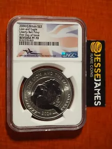 2024 £2 REVERSE PROOF SILVER LION AND EAGLE LIBERTY BELL PRIVY NGC PF70 MERCANTI - Picture 1 of 6