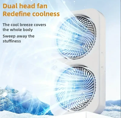 Portable Double Fan Rechargeable 1800MAh Battery Strong Cold Cool Airflow Type-C - Image 1 of 4