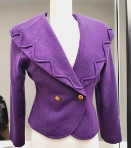 Vtg 80s Veeko Super Style Purple Wool Jacket SM Fabulous Collar Double Breasted - Picture 1 of 10