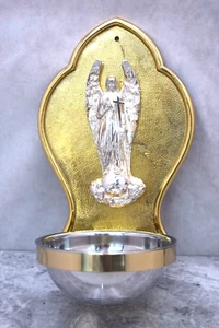 Angel Wall Mount Holy Water Font with Stainless Steel Bowl (CU256) chalice co. - Picture 1 of 11