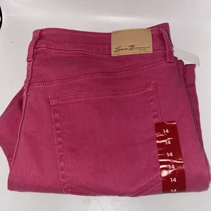 Neu mit Etikett Seven7 Damenjeans hoher Bund schmal gerade pink Größe 14 - Bild 1 von 4