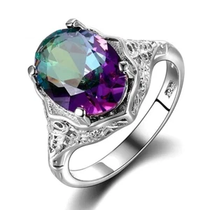 Anillo de topacio de metal artificial de plata esterlina colorida bandas de joyería regalo para mujer - Imagen 1 de 13