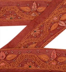 Sanskriti Vintage Sari Border Hand Beaded 1 Yd Indian Trim Sewing Dark Red Lace - Picture 1 of 6