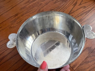 "Cubo enfriador de hielo plateado vajilla de bar FRANCIA #18 manijas en forma de corazón ~ 10x4""" Foto 1 de 4