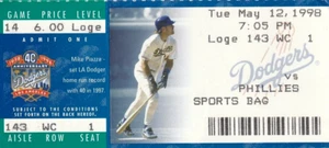 1998 LA Dodgers vs Philadelphia Phillies Ticket Stub May 12 Sports Bag Day - Picture 1 of 2