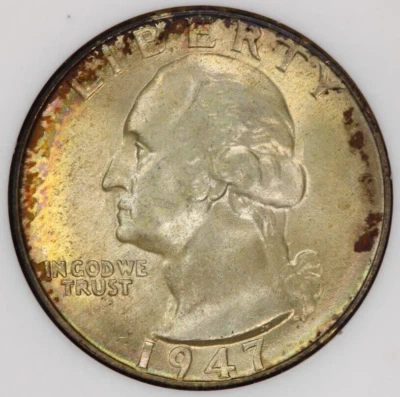 1947 Washington Quarter 25c NGC MS67 Fresh Old No Line Holder Original Color! - Image 1 of 4