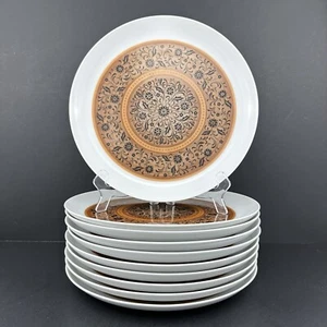 Noritake DOMINICA Dinner Plates (10) Black Flowers Brown Medallion MINT Cond. - Picture 1 of 24