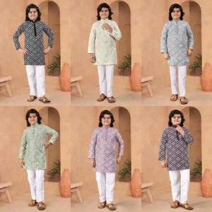 Conjunto de pijama kurta tradicional indio para niños ropa étnica Sherwani para niños - Imagen 1 de 38