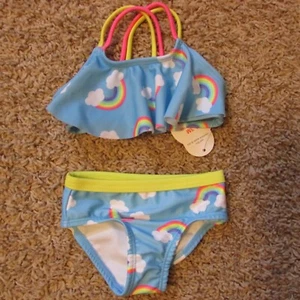NWT Wonder Nation 0-3 Month Bikini Blue Rainbows & Clouds 2 Pc Swimsuit - Picture 1 of 2