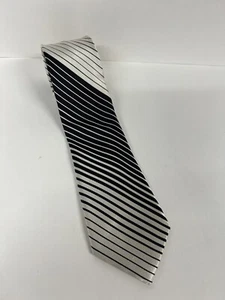 Corbata a rayas Express Design Studio para hombre 100 % seda negra blanca usada en excelente estado - Imagen 1 de 7
