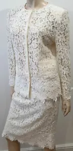 DOLCE & GABBANA White Cotton Crochet Formal 2PC Jacket & Skirt Suit IT44 UK12 - Picture 1 of 12