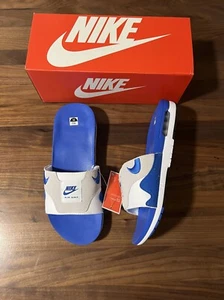 Nike Air Max 1 Slides Slippers Sandals 'White/Royal Blue' (FJ4007-100) Size 11 - Picture 1 of 12