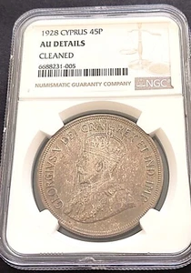 1928 Cyprus 45 P, NGC AU details , nice silver coin #63-18, #1965 - Picture 1 of 4
