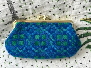 VINTAGE blu e verde coperta gallese lana coperta borsa motivo geometrico - Foto 1 di 9