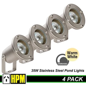 4 x HPM 12V Stainless Steel Garden Pond Spot Lights 35W MR16 IP68 Waterproof DIY - Picture 1 of 5
