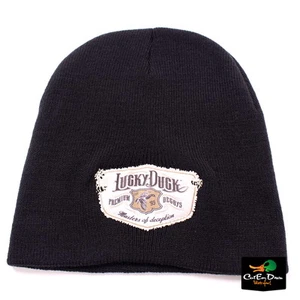 NEW LUCK DUCKY KNIT 8" BEANIE BLACK WITH DISTRESSED  PATCH LOGO OSFM - Picture 1 of 1