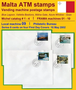 MALTA 2002 FRAMA ATM 1-4 / machine 09 / Phila Bureau / Series 6c on four FDC - Picture 1 of 3