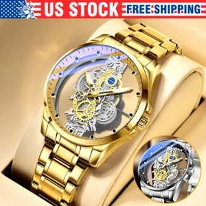 Orologio Lusso Scheletro Quarzo Uomo Acciaio Inox Cavo Classico Orologi da Polso - Foto 1 di 12